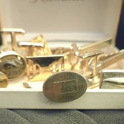 Vintage Gold Tone Cufflinks, Tie Clips/tack & Lapel Pin