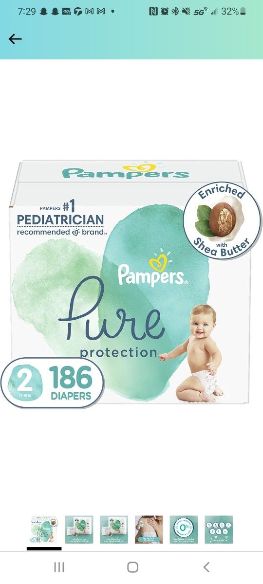 Diapers Size 2, 186 Count - Pampers Pure Protection Hypoallergenic Disposable Baby Diapers for Sensitive Skin, Fragrance Free, ONE Month Supply (Packa