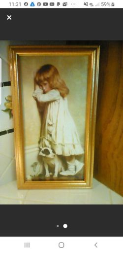 Home Interior Sad Girl With Dog Frame