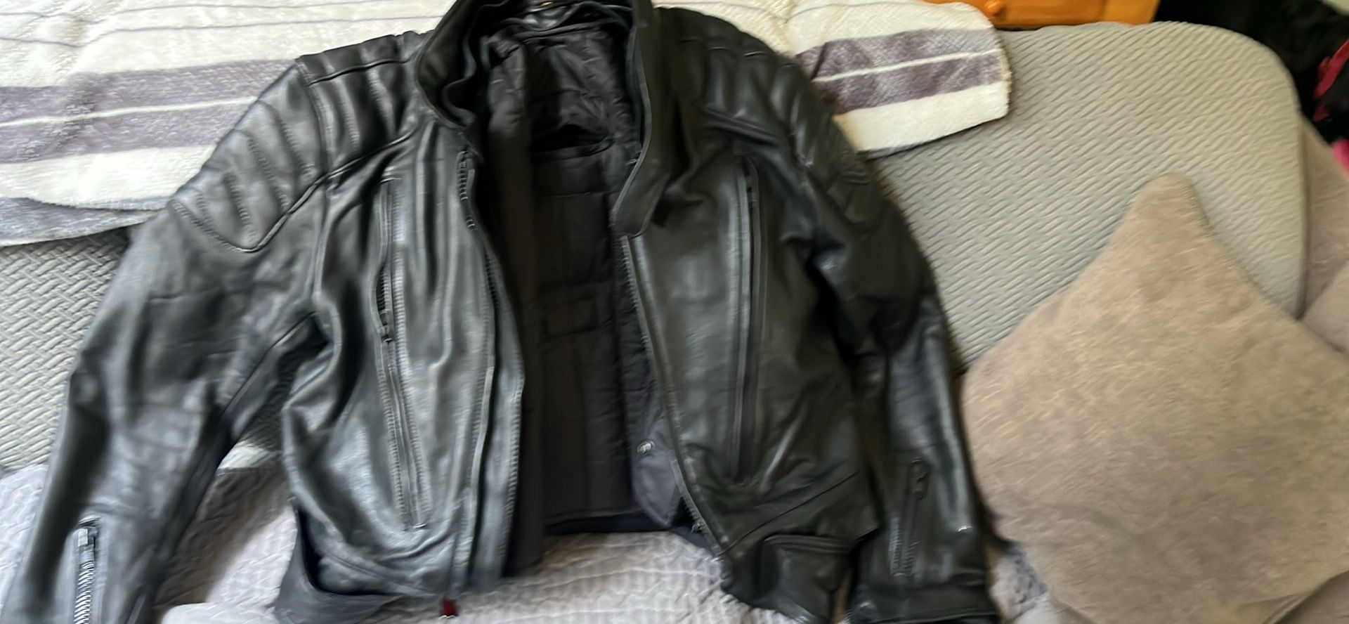 First Gear Black Leather Motorcycle Jacket