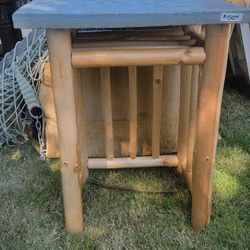 Rustic Knotty Pine Side Table Slate Top