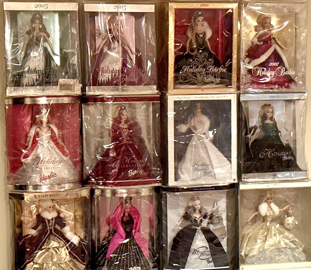 HOLIDAY BARBIE COLLECTION~Mattel- 25 Holiday Barbies with Custom Made Plastic Covers !! New in Box.  