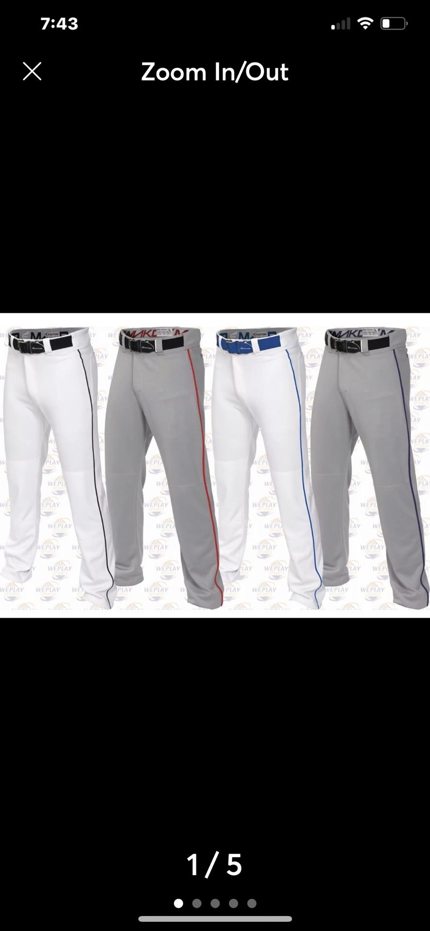 Easton Mako 2 Youth Small Baseball Pant White w/ Black Piping Adjustable Length
