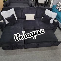 ✅️✅️ Black Convertible Sectional W/ Cup Holder & W/ USB Port✅️✅️
