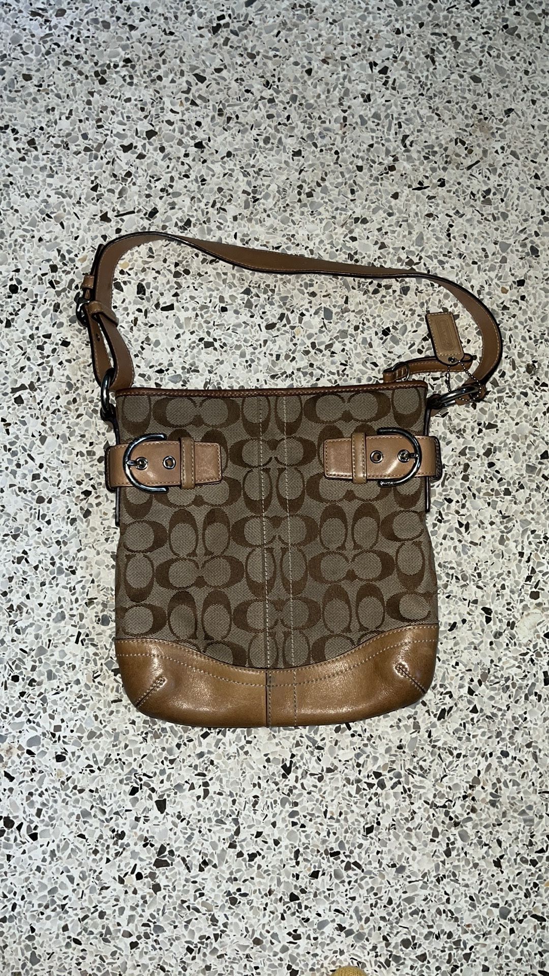 Coach Jacquard Leather and Canvas Shoulder Bag