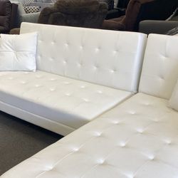 New Reversible White Leather Sectional.  99x62.  Free Delivery!