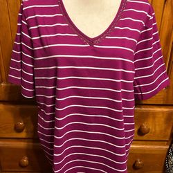 Catherine’s Size 1X Maude And White Striped Lattice Collar Tunic