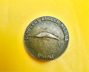 Vintage "Compleat Angler Marina Bimini" Marlin Pin / Brooch - 1960s-1980s Bahamas Fishing Memorabilia