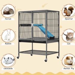 Two Tiers Sturdy Small Animal Critters Home Cage Storage Shelf On Wheels 