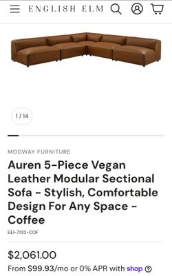 Modway Auren Series 100% Vegan Leather 5-piece modular extra comfy 8 person Seater Sofa - Couch L-shaped sectional brand new never used
