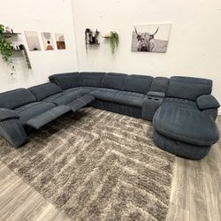 Navy Recliner Sectional Couch - Free Delivery