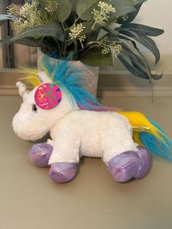 Sparkle Tails White Unicorn Plush with Rainbow Mane