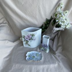 Beautiful Handpainted Vases & Dish