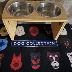 Bamboo Raised Dog Feeder And Brand New Mat