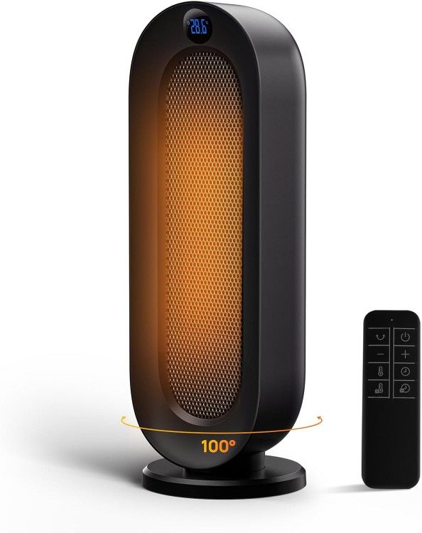 Space Heater for Indoor Use, 1500W Electric Heaters with 100° Oscillation, 1-12H Timer, Remote, Tower Heater Quick 2s PTC Ceramic Heating, Safety Heat