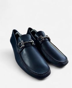Preowned SALVATORE FERRAGAMO PARIGI Blue Calf Leather Men Loafers Size 10.5 D