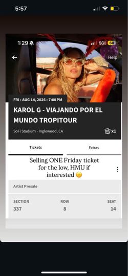 One Karol G ticket $260