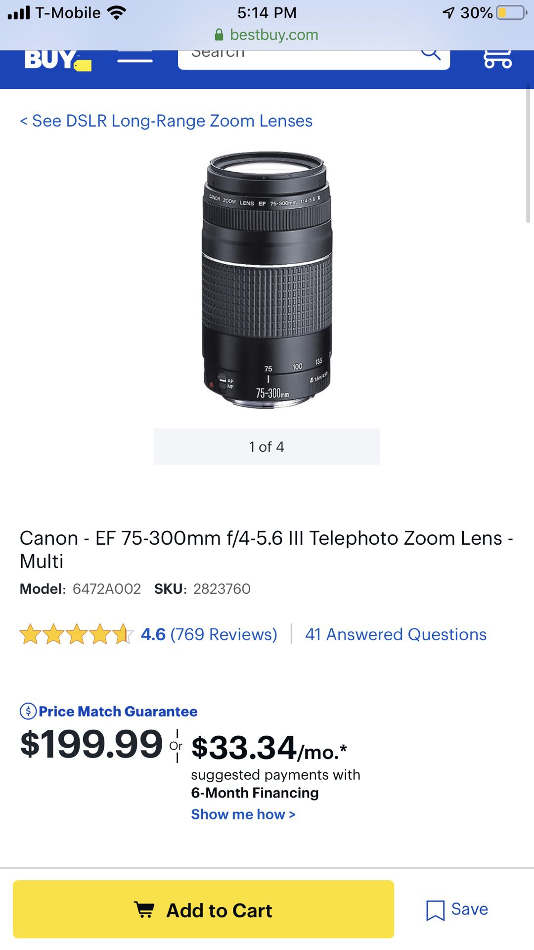 Canon 75-300mm camera lense