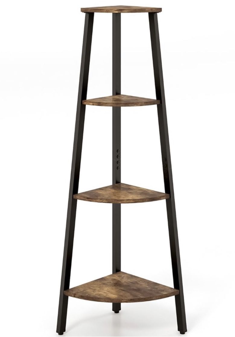 Brand New In The Box Costway 4 Shelf Rustic Brown Corner Ladder Bookcase