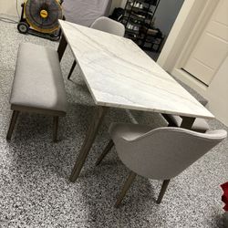 Quartz Table And 2 Chairs And 2 Benches