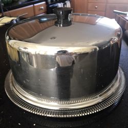 Vintage Glass Cake Plate With Chrome Cover