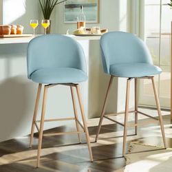 2 Modern Swivel Upholstered Bar Height Bar Stool with Curved Back