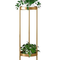 30" Plant Stand, 2 Tier Metal Flower Plants Holder with 2 Removable Display for Indoor or Outdoor