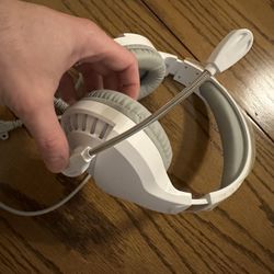 White Gaming Headset with Mic, LED Lights for Game Headphones 