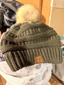 C.C Knit Beanie with Faux Fur Pom