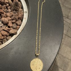 10k Gold Chain with 14k Gold Aztec Circle Pendant 