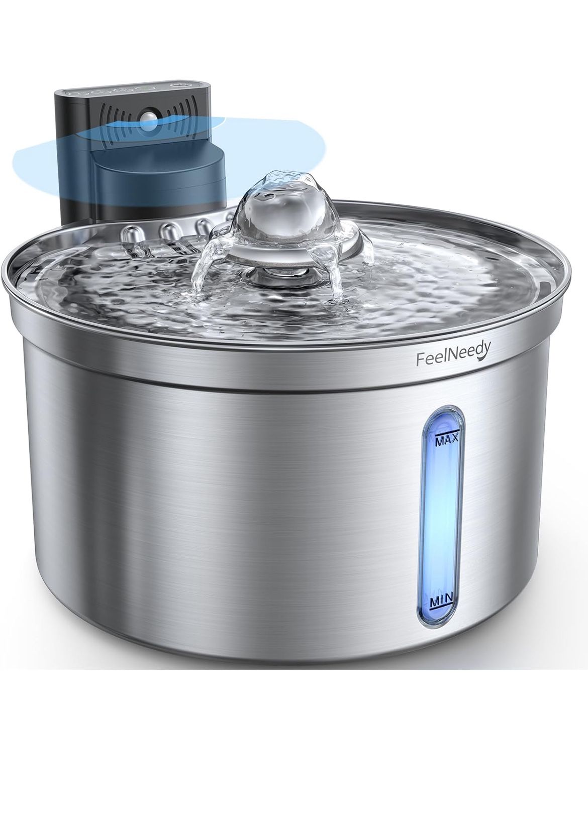 Cordless Cat Water Fountain Stainless Steel with Motion Sensor, Water-Battery Separation Safety Design,4000mAh Battery Operated Cat Water Dispenser fo