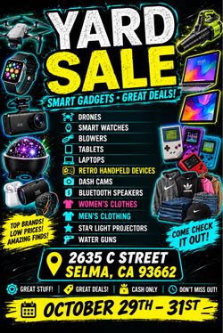 Yard Sale this Thursday Oct 29 to Saturday Oct 31