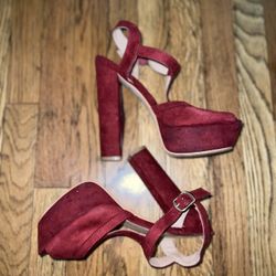 Cathy Jean Red Open Toe Velvet Heels 