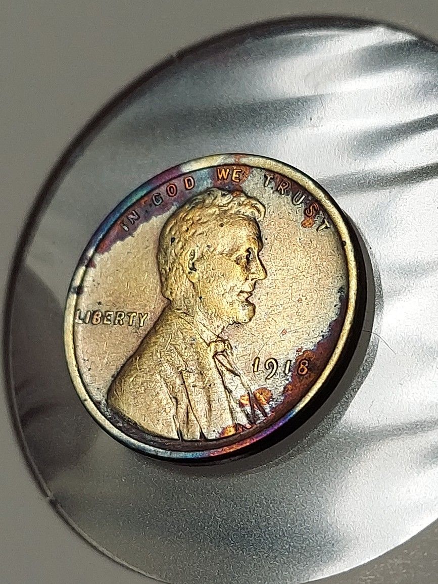 Rare & Error: (No VDB) STATUS:100% ORIGINAL ** VERY RARE GOLDEN TINTING LINCOLN PENNY ** 1918 ((MS64+)) ** DON'T MISS..**