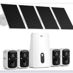 Hiseeu Solar Security Cameras Wireless Outdoor, 4 Cam-Kit, No Subscription, Expandable to 10CH, Wireless Home Security Camera System with 2K Color Nig
