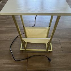Modern Gold Laptop Desk / C Table with Outlet & Storage