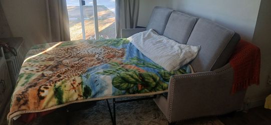 Gray Fabric Sleeper Sofa with Pull-Out Bed