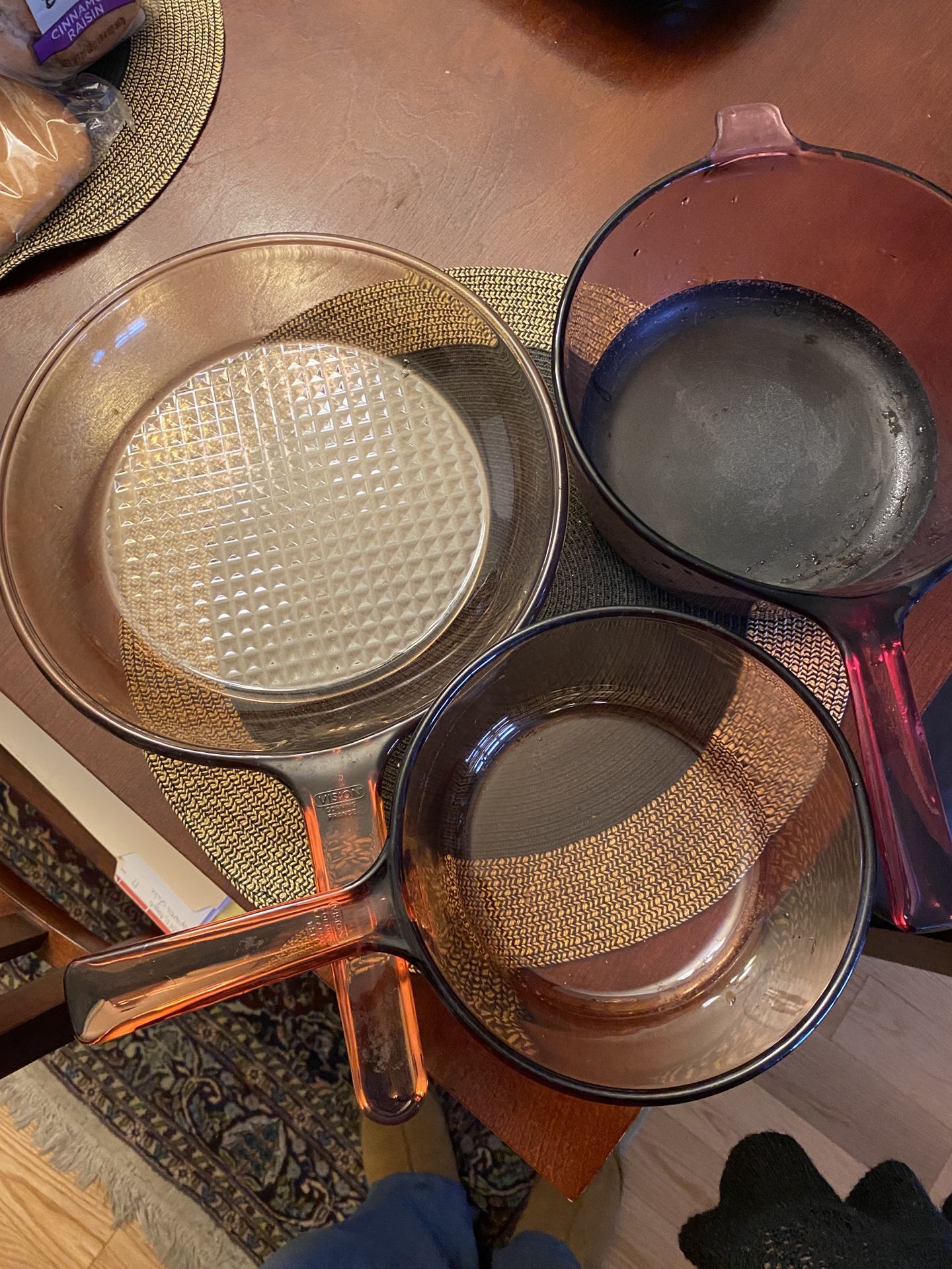 3 beautiful glass pots pans