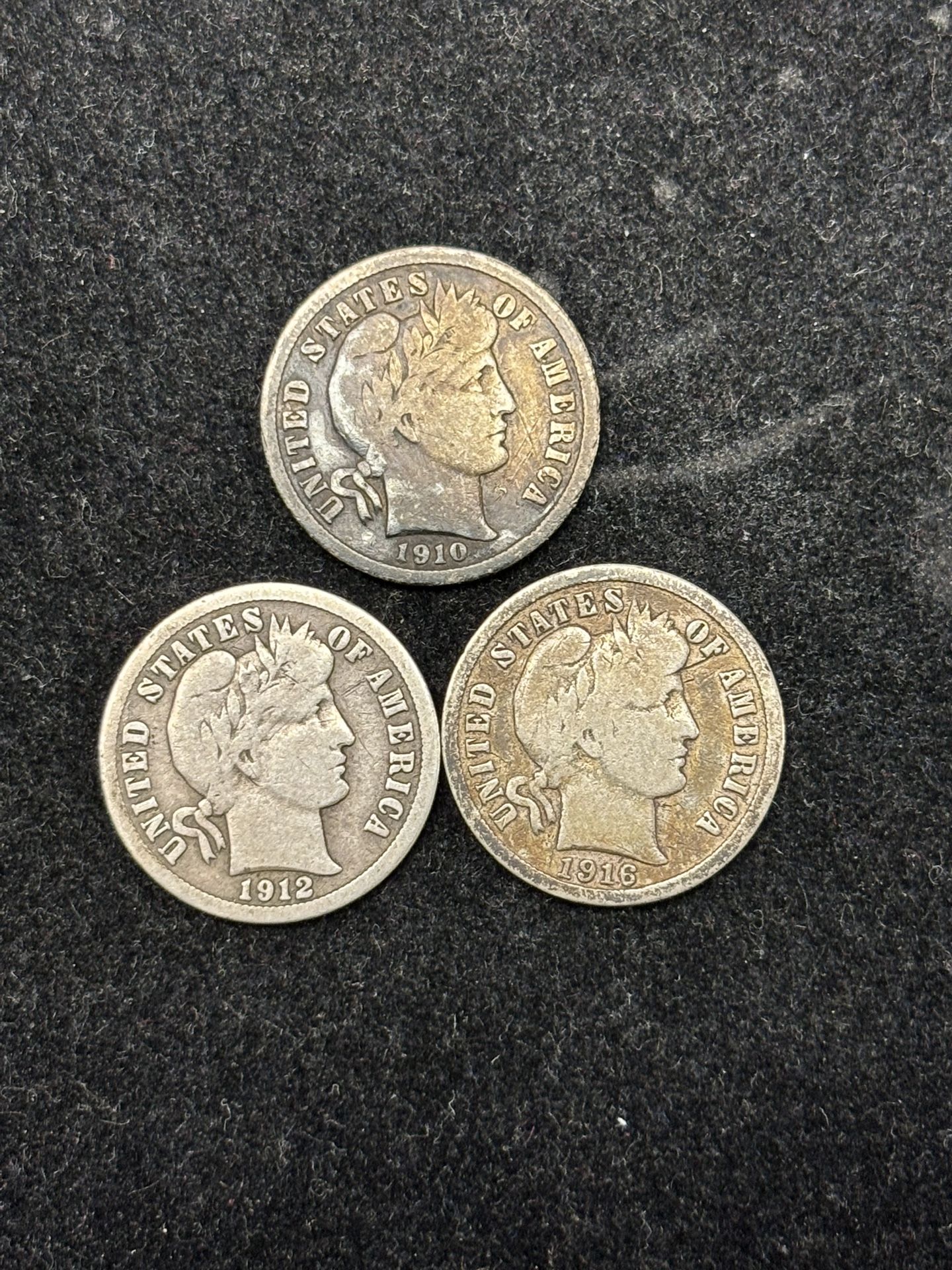 Set of 3 Different F Grade Barber Silver Dimes -- BETTER GRADE COINS! — SHIPPING AVAILABLE!!