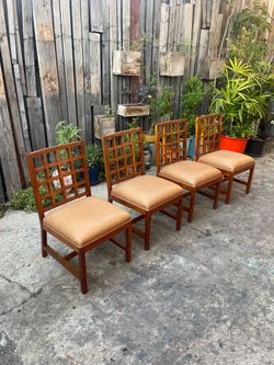 Vintage Mid Century Teak Dining Chairs with Leather Upholstery