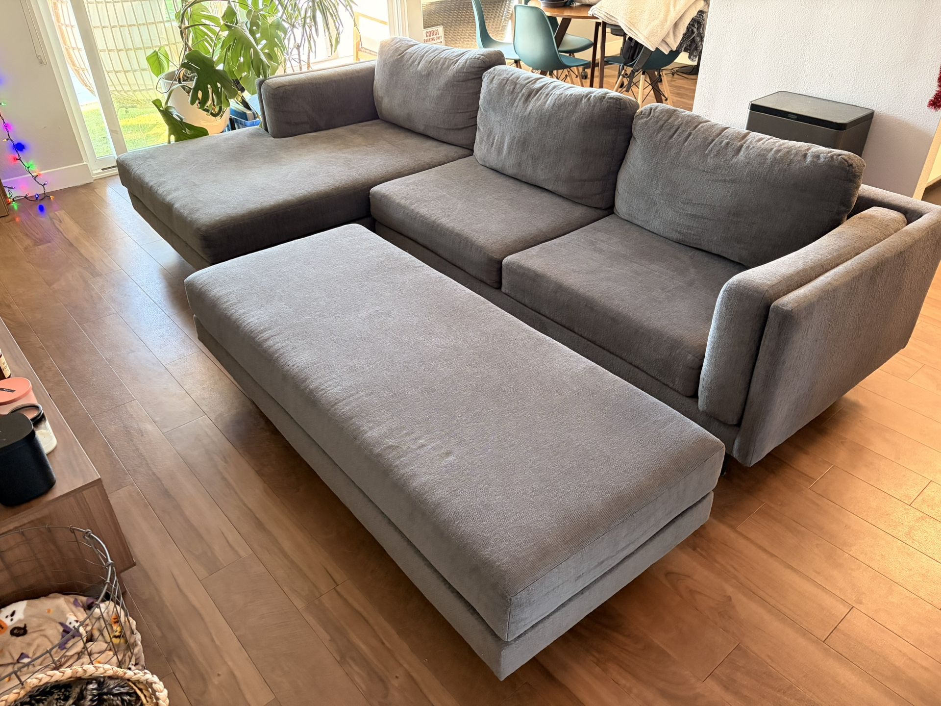 Large, Cozy L-Shaped Sectional Couch + Ottoman