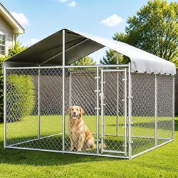 Extra Large Outdoor Dog Kennel, 10x10x6.56ft Anti-Rust Dog Kennel Outside with Roof, Galvanized Chain Link Dog Runs for Outside with Secure Lock