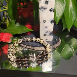 Handmade Dalmation Jasper Men's Bracelet And Tower Set