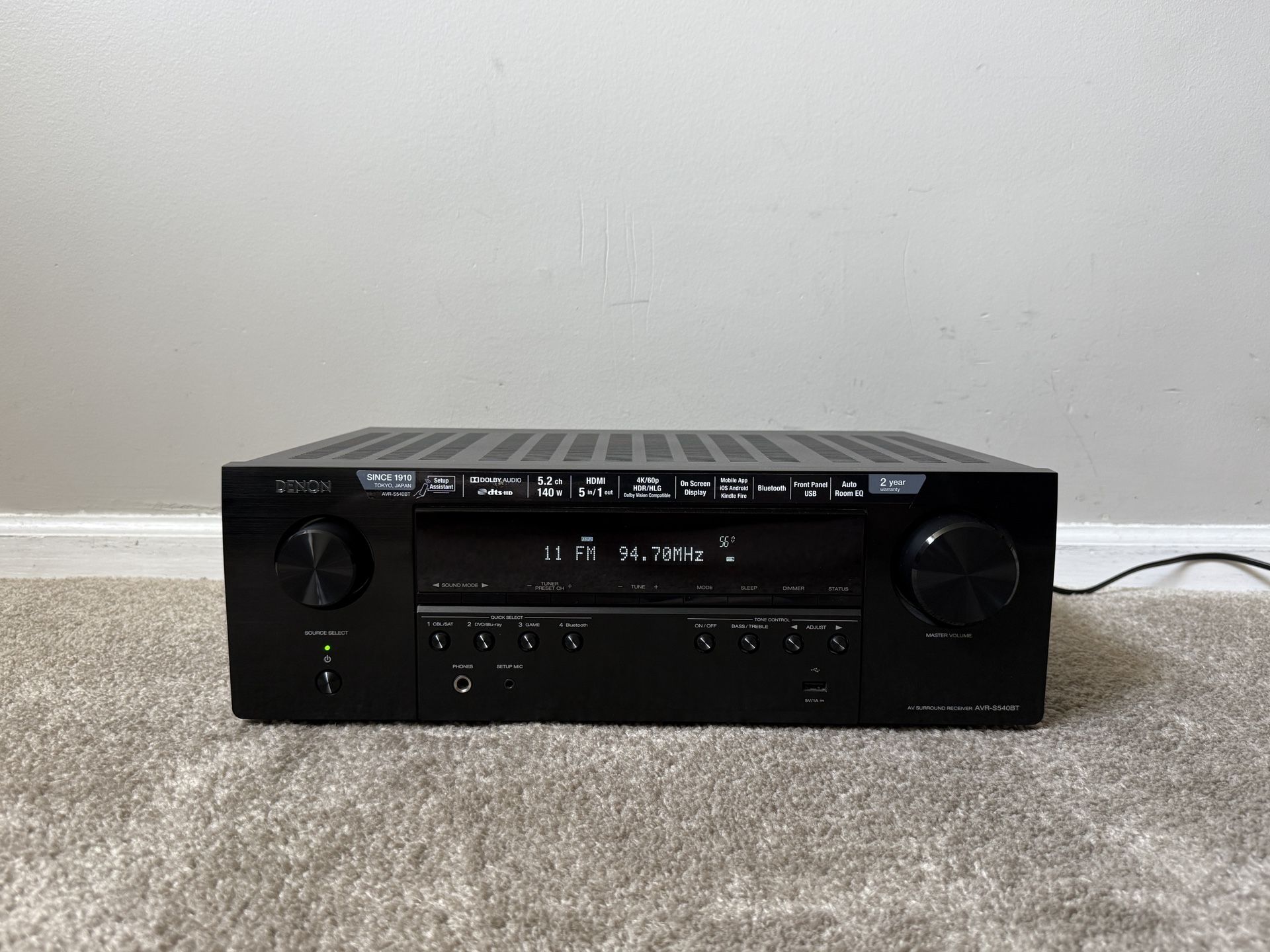 Denon AVR-S540BT 5.2 4K Ultra HD HDMI Bluetooth Home Theater Surround Receiver