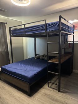 Metal Bunk Bed with Built-In Desk
