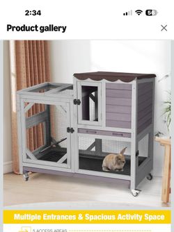 Aivituvin Rabbit Cage Indoor Bunny Hutch on Wheels Outdoor 2 Story Wood Guinea Pig House with 2 Deeper Pull Out Trays (Gray, 39" L x 22" W x 37" H) Gr