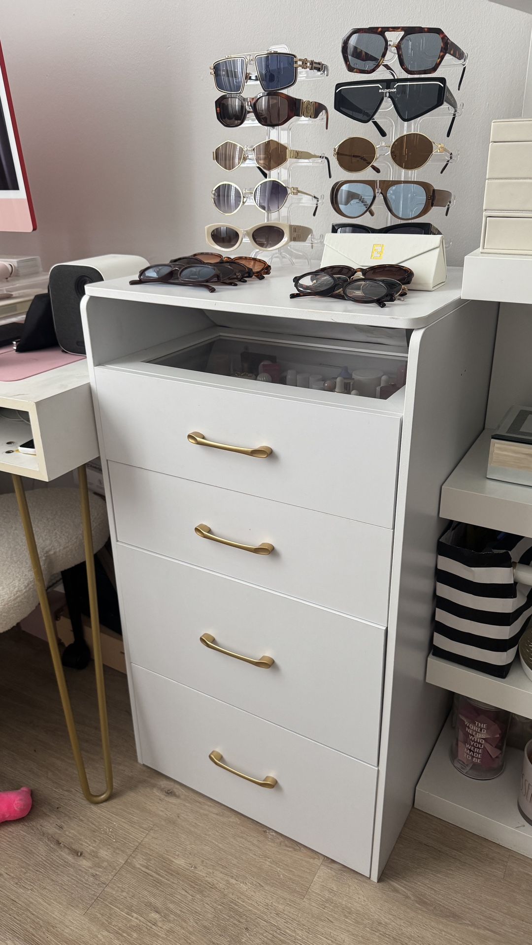 ✨ White Vanity Table with Mirror & Storage Bench
