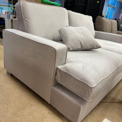Light Grey Silver Velvet Over Sized Loveseat With Pillows Chrome Legs Brand New In Box Firm Price $399