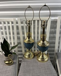 🤩 Set of 2, Gold and Blue Lamps, Underwriter’s Laboratories, Mid-Century 