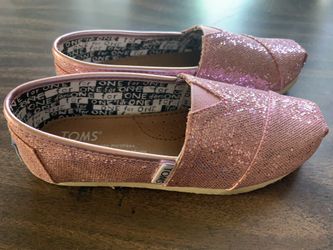 TOMS youth classic pink glitter shoes